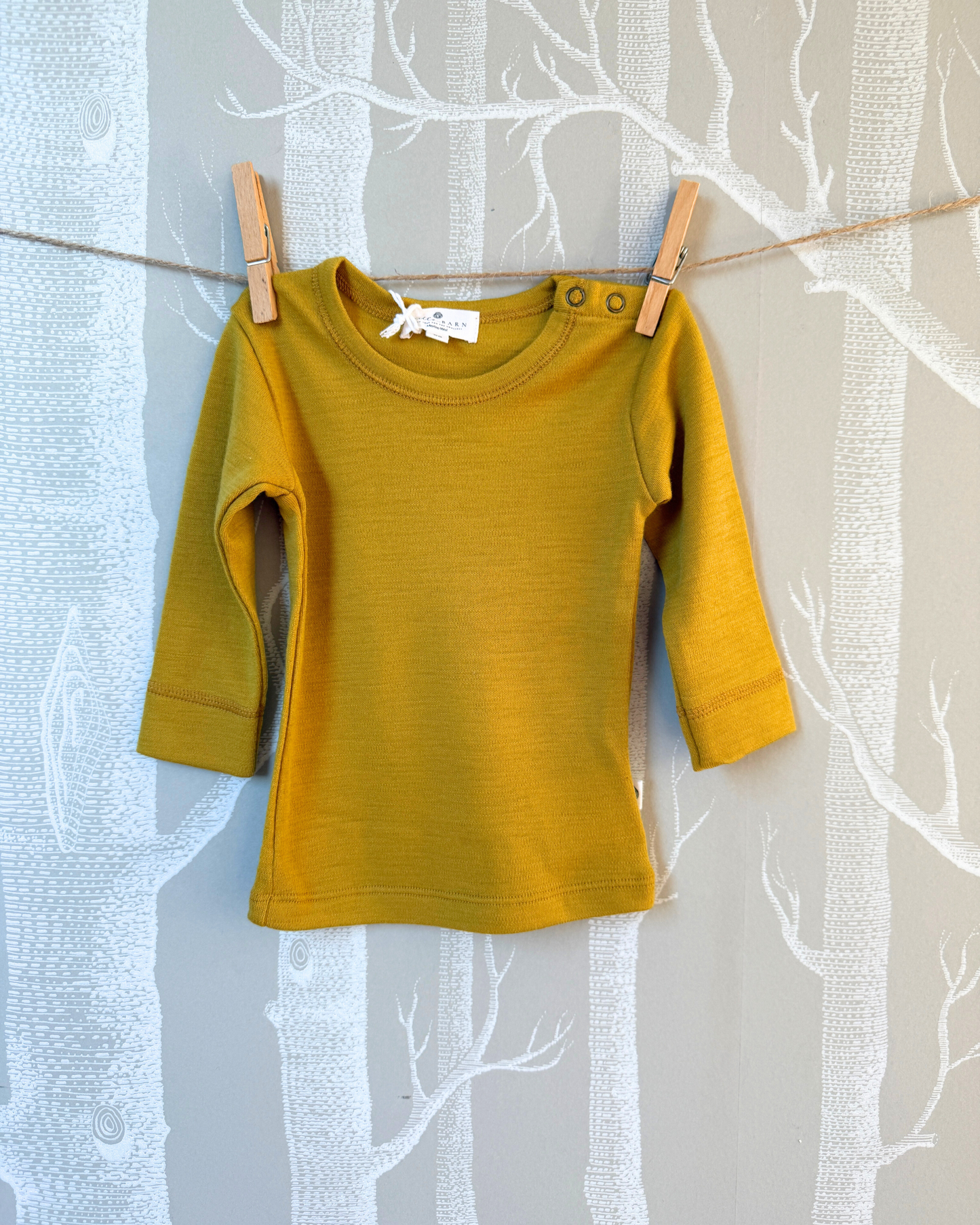 Langarm Shirt Merinowolle mit Knöpfen